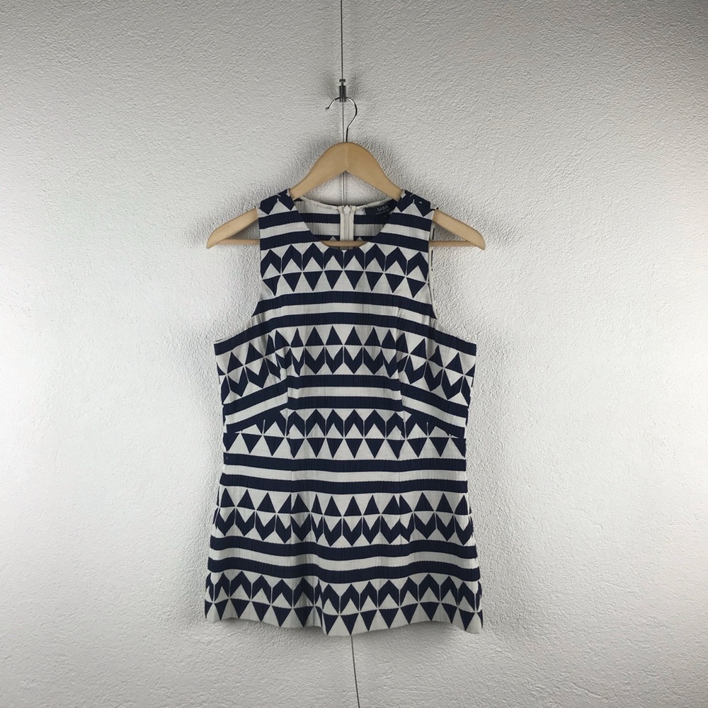 SABA l L 12 Navy White Geometric Triangle Jacquard Sleeveless Longline Top Tank